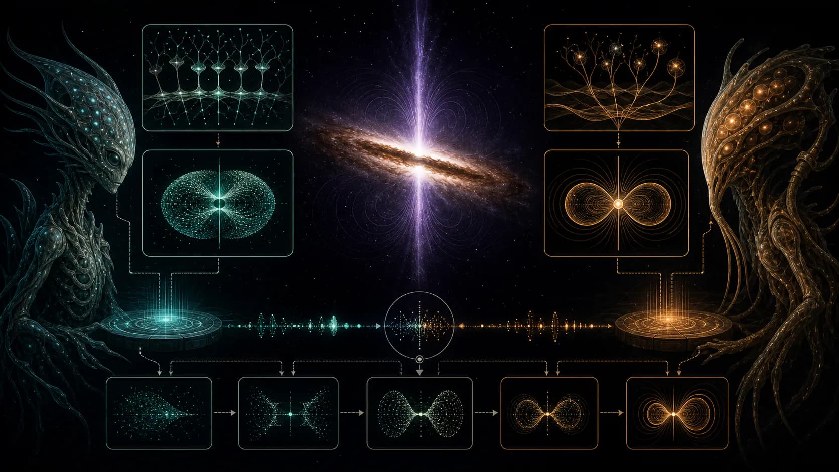 Two radically different alien sensory systems build unlike models of one cosmic phenomenon and exchange tentative signals between them.